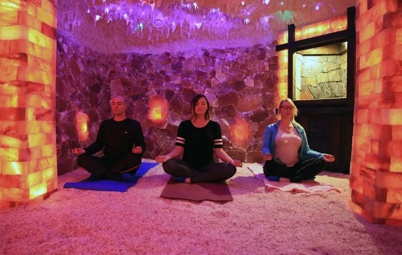 Meditation session in a salt cave