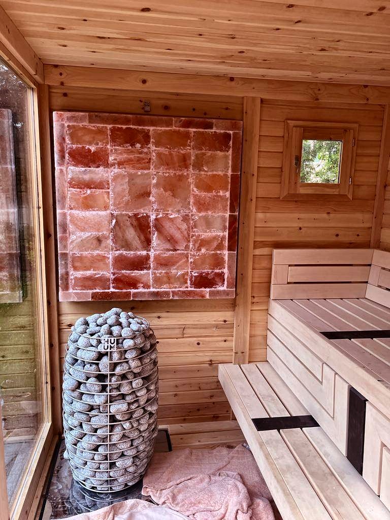 3'x3' Himalayan Salt Panel in a Home Sauna