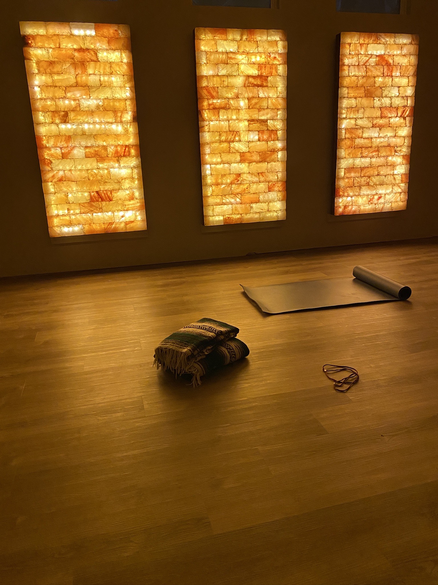 3'x6' Himalayan Salt Panels in a Yoga studio