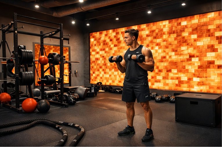 Himalayan salt walls in gym