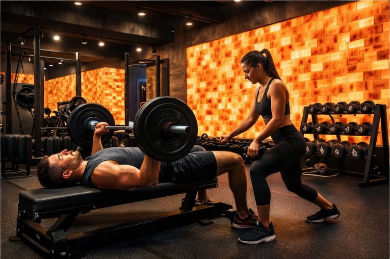 Himalayan salt walls in fitness studio