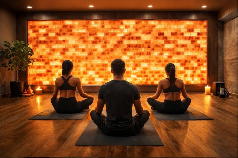 Himalayan salt wall in Yoga room