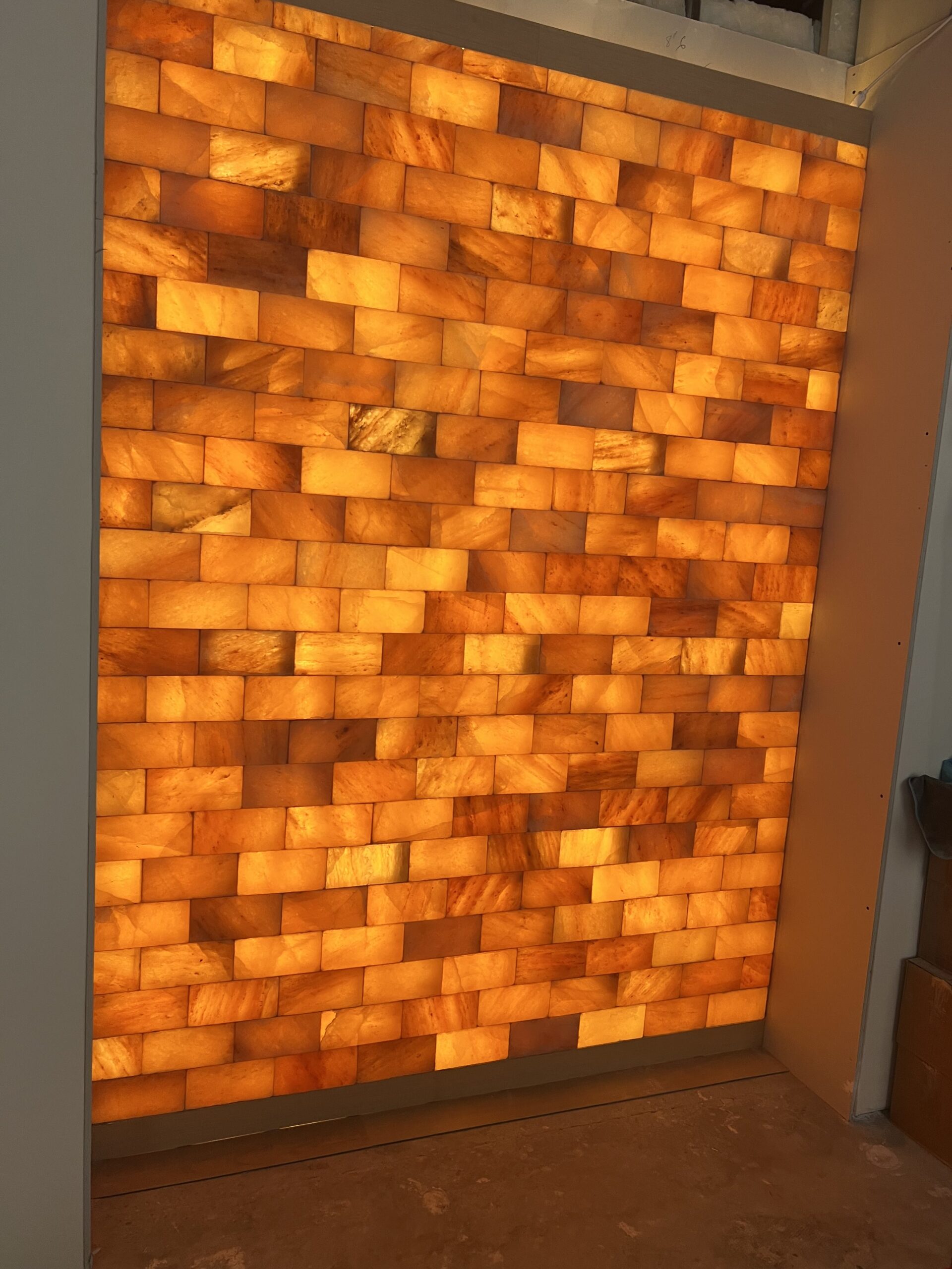 Salt wall combo with natural salt bricks and wooden beams